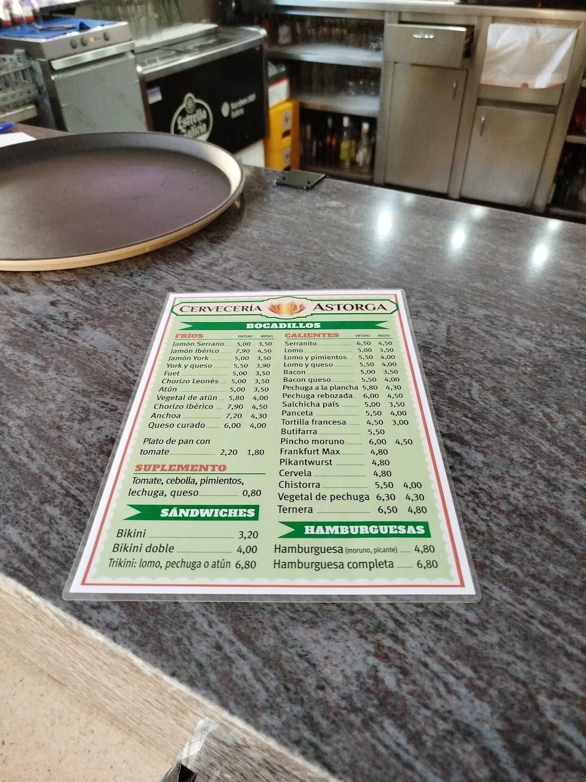 Cervecería Astorga меню