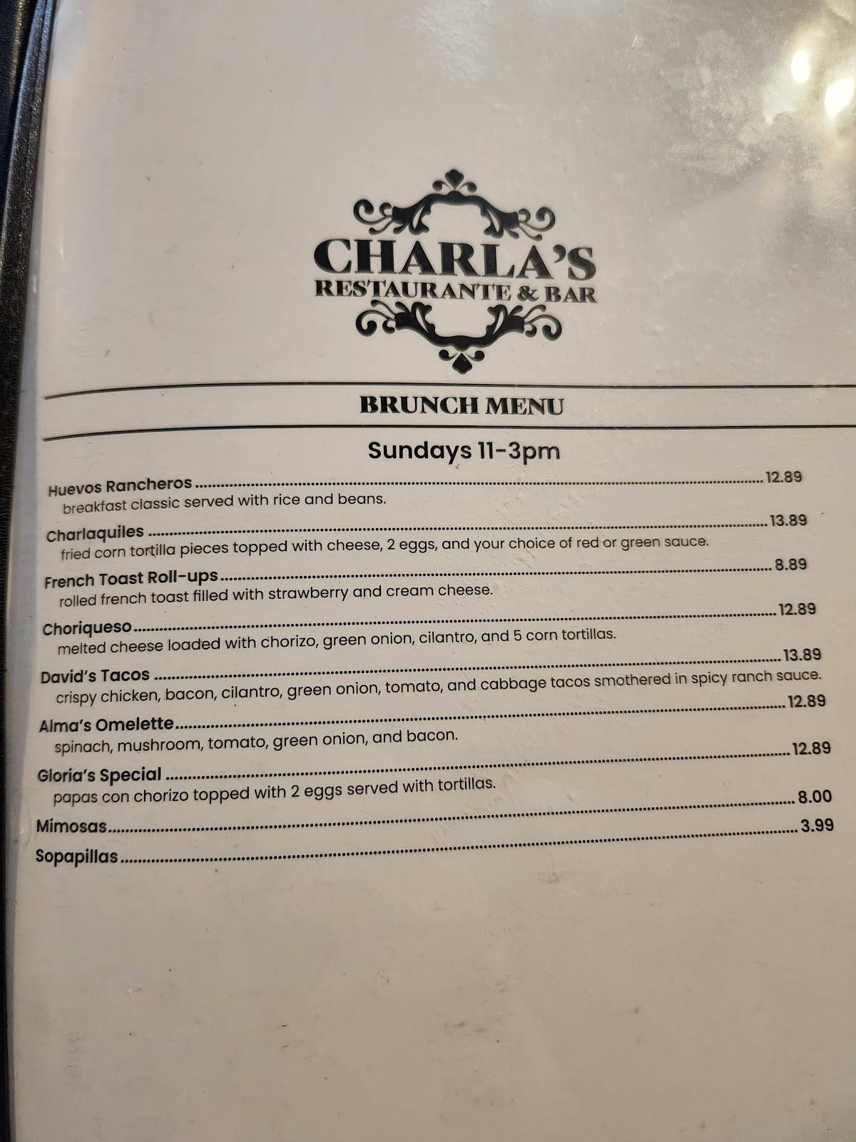 Charlas Restaurante & Bar меню