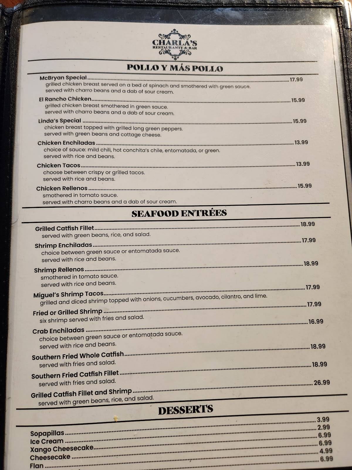 Charlas Restaurante & Bar меню