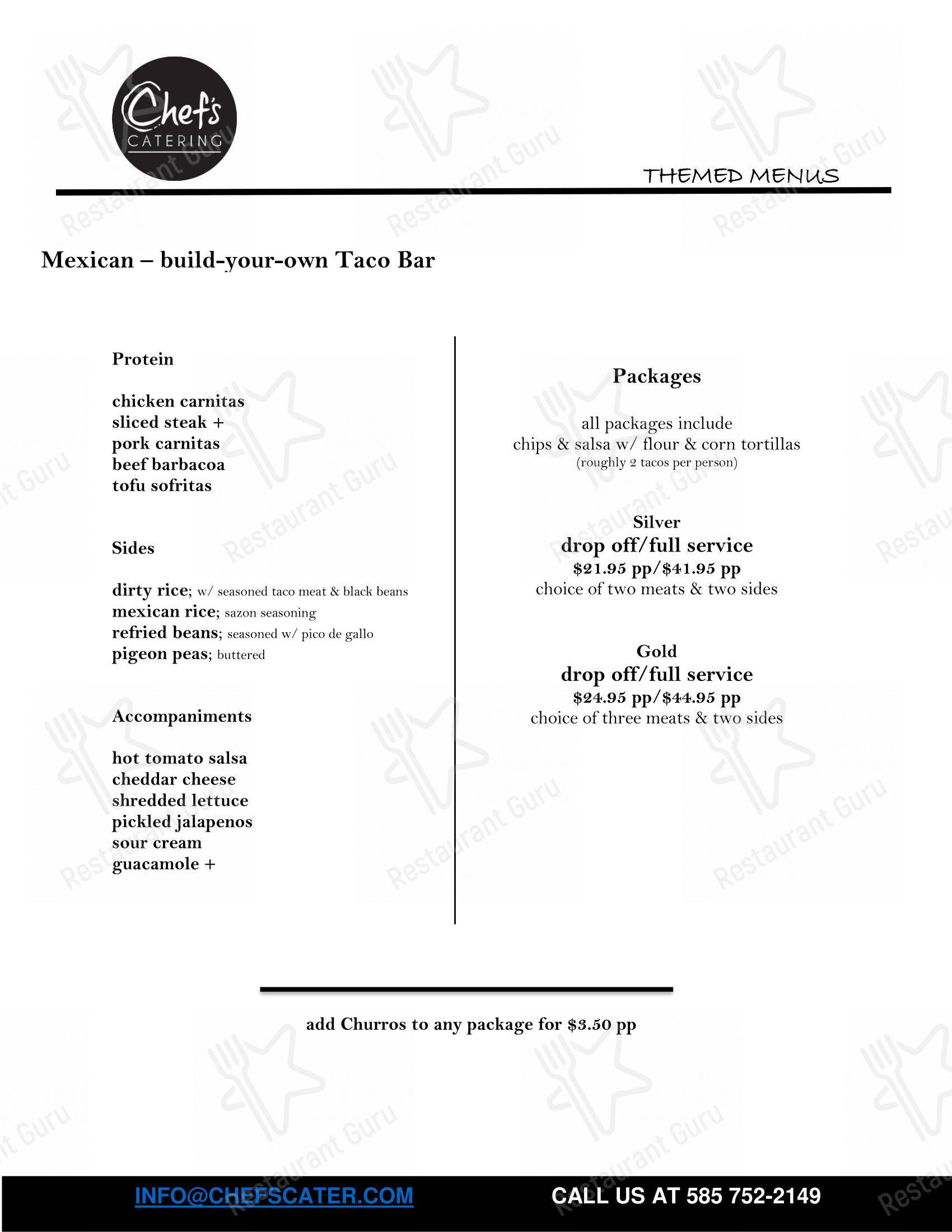 Chef's Catering в Рочестере - Ночное меню