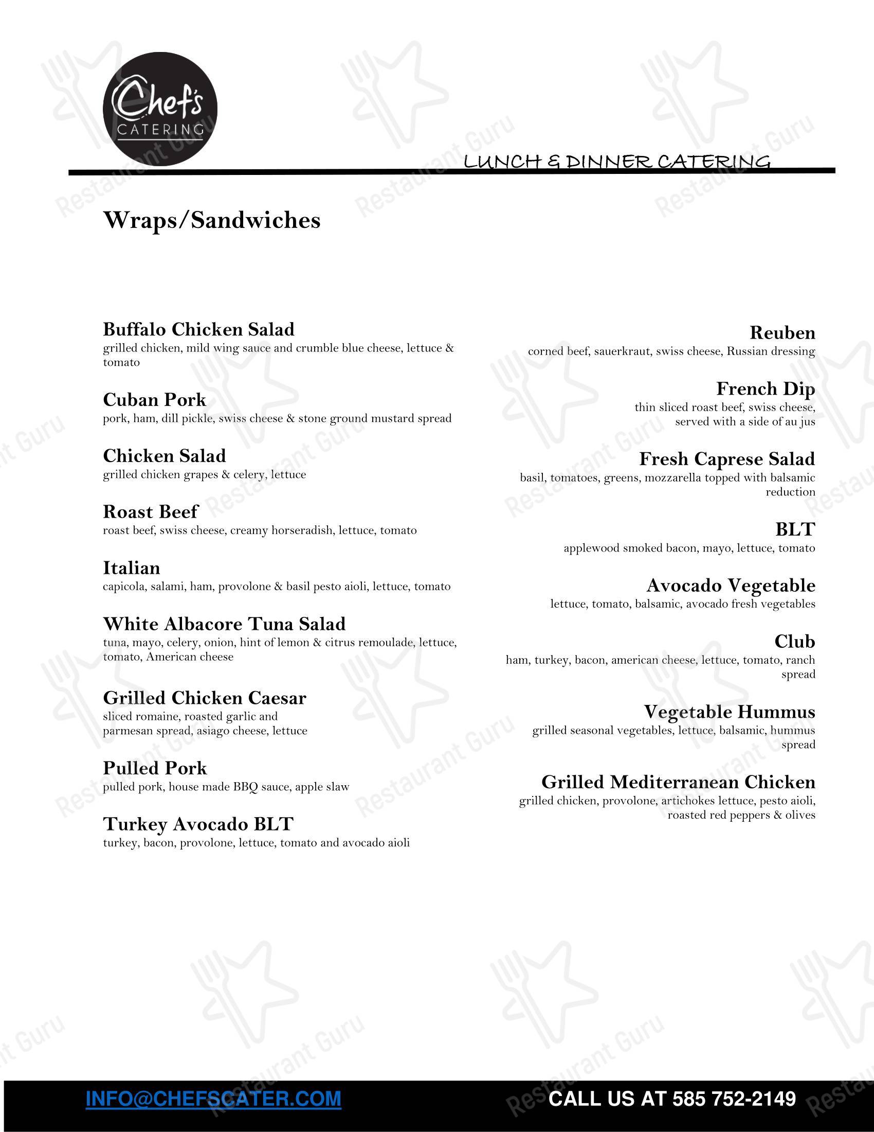 Меню напитков десерта Chef's Catering