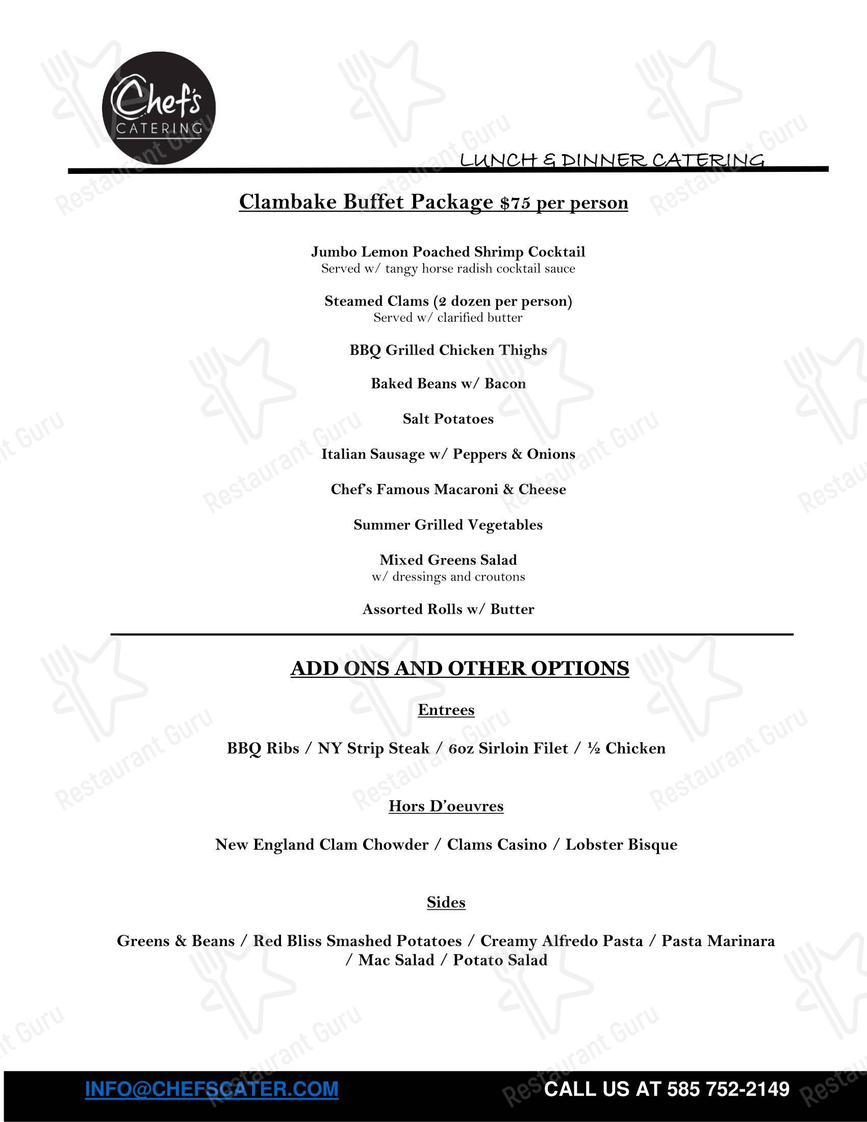 Chef's Catering в Рочестере - Меню напитков