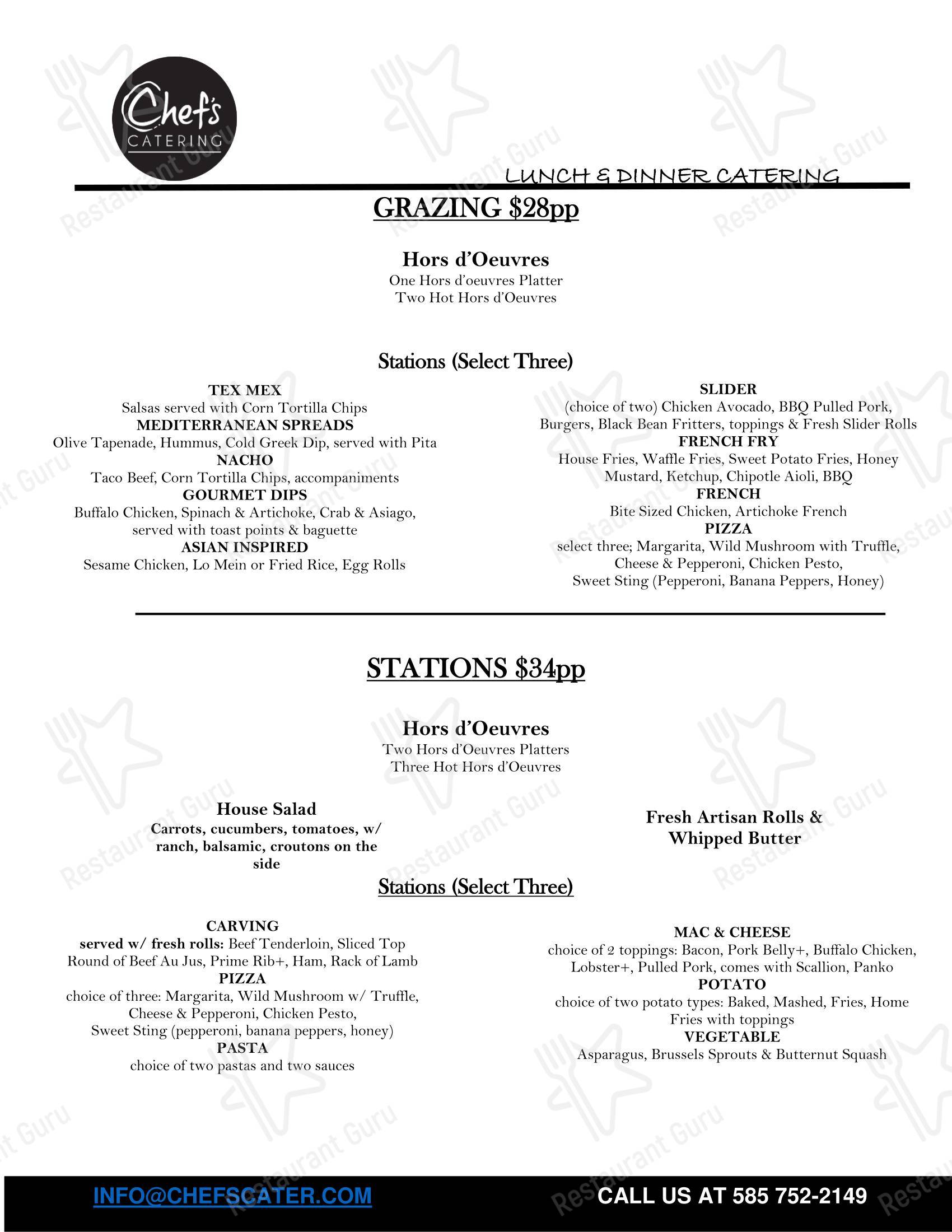 Chef's Catering в Рочестере - Меню напитков