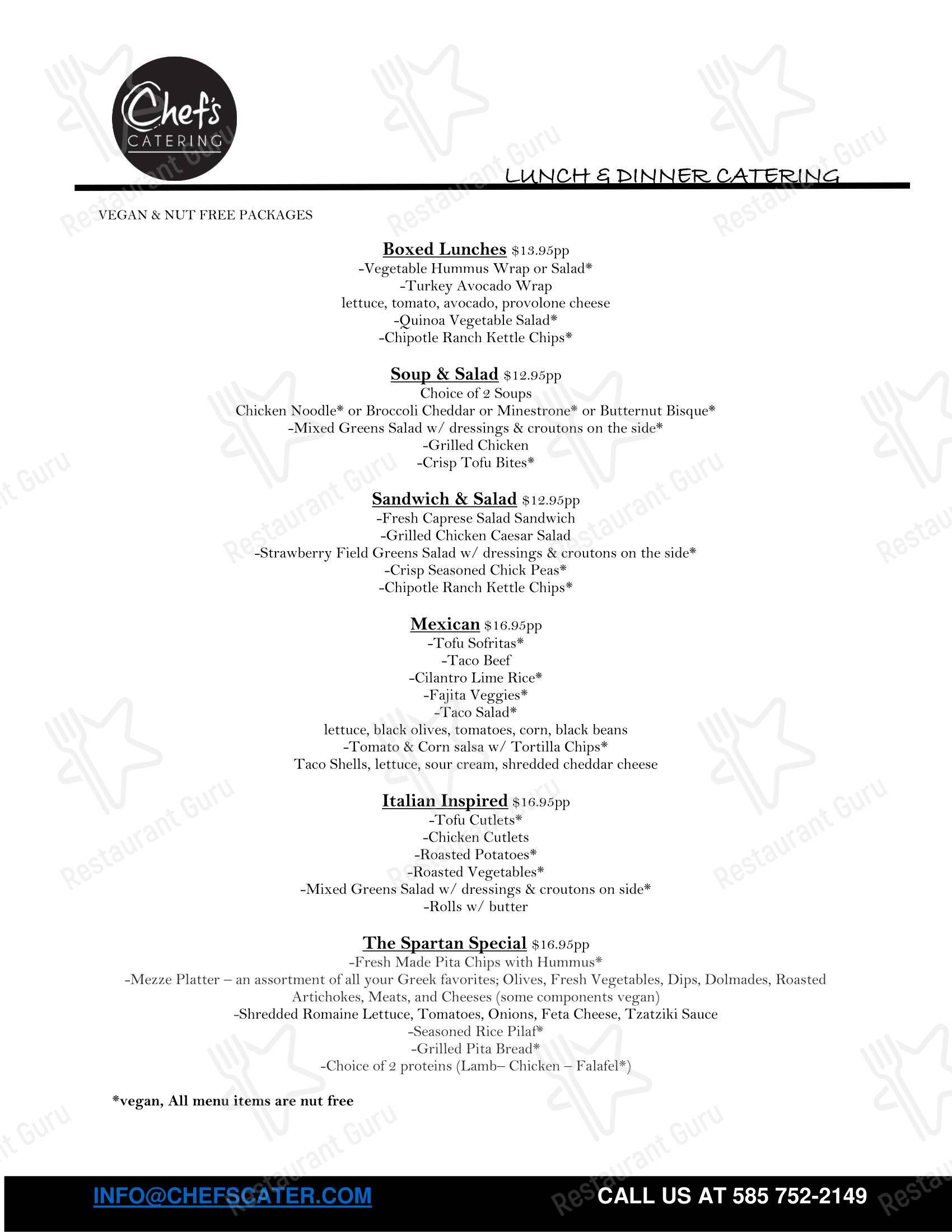 Chef's Catering в Рочестере - Меню напитков