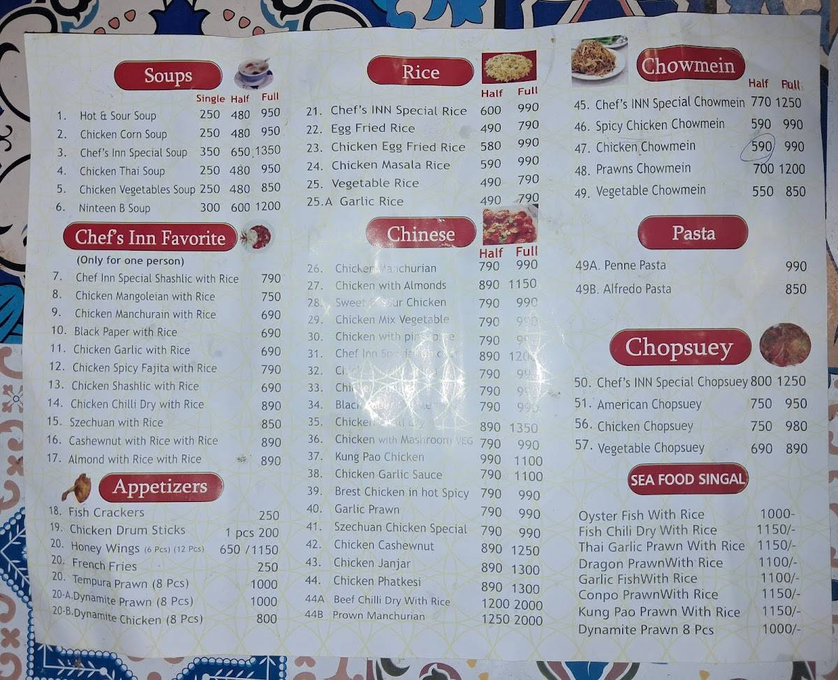 Chef's Inn Restaurant меню