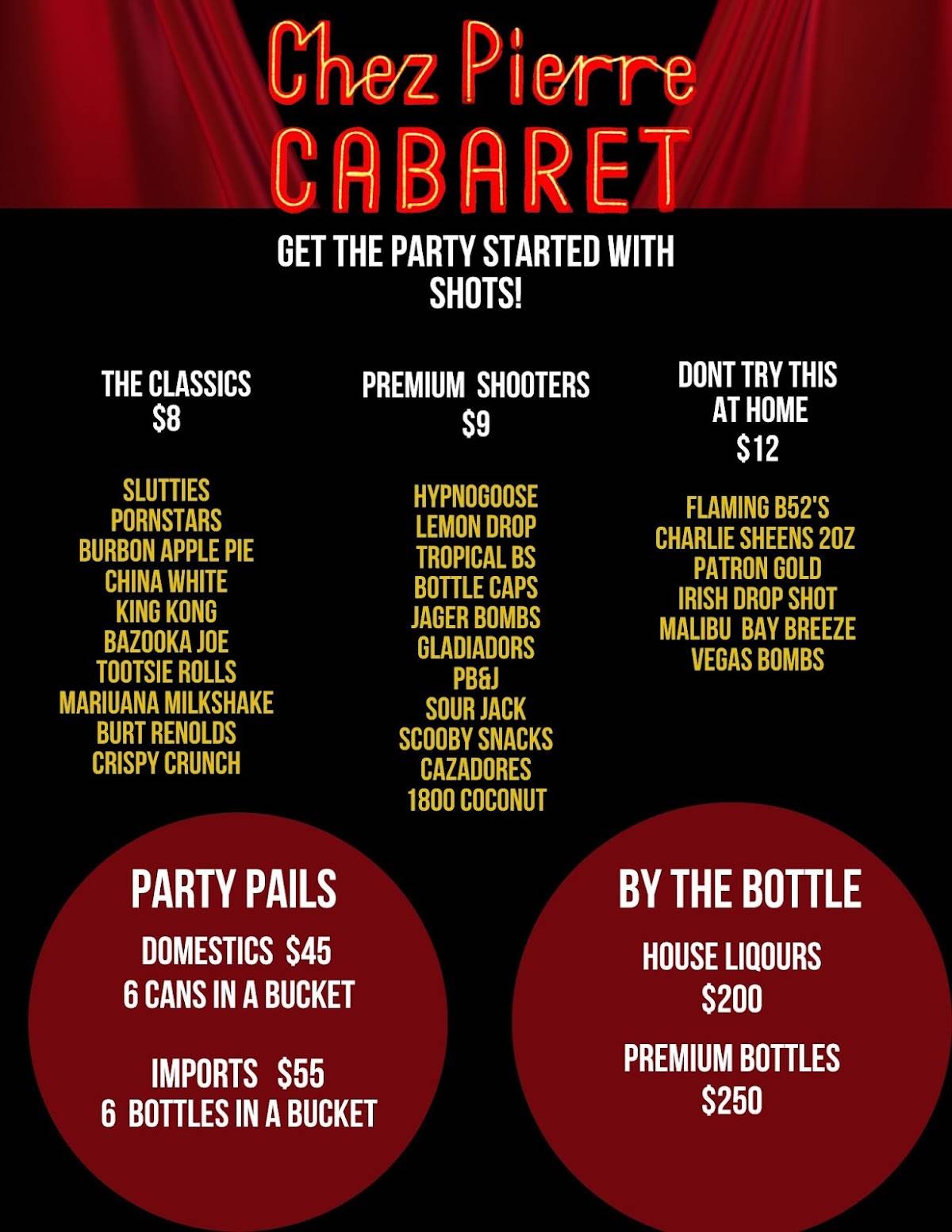 Chez Pierre Cabaret меню