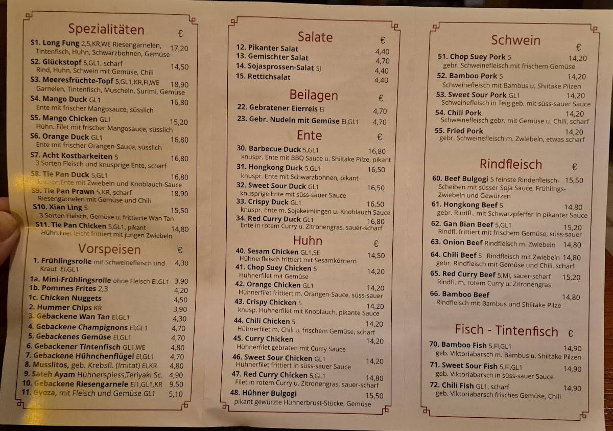 Chinarestaurant Taiyang меню