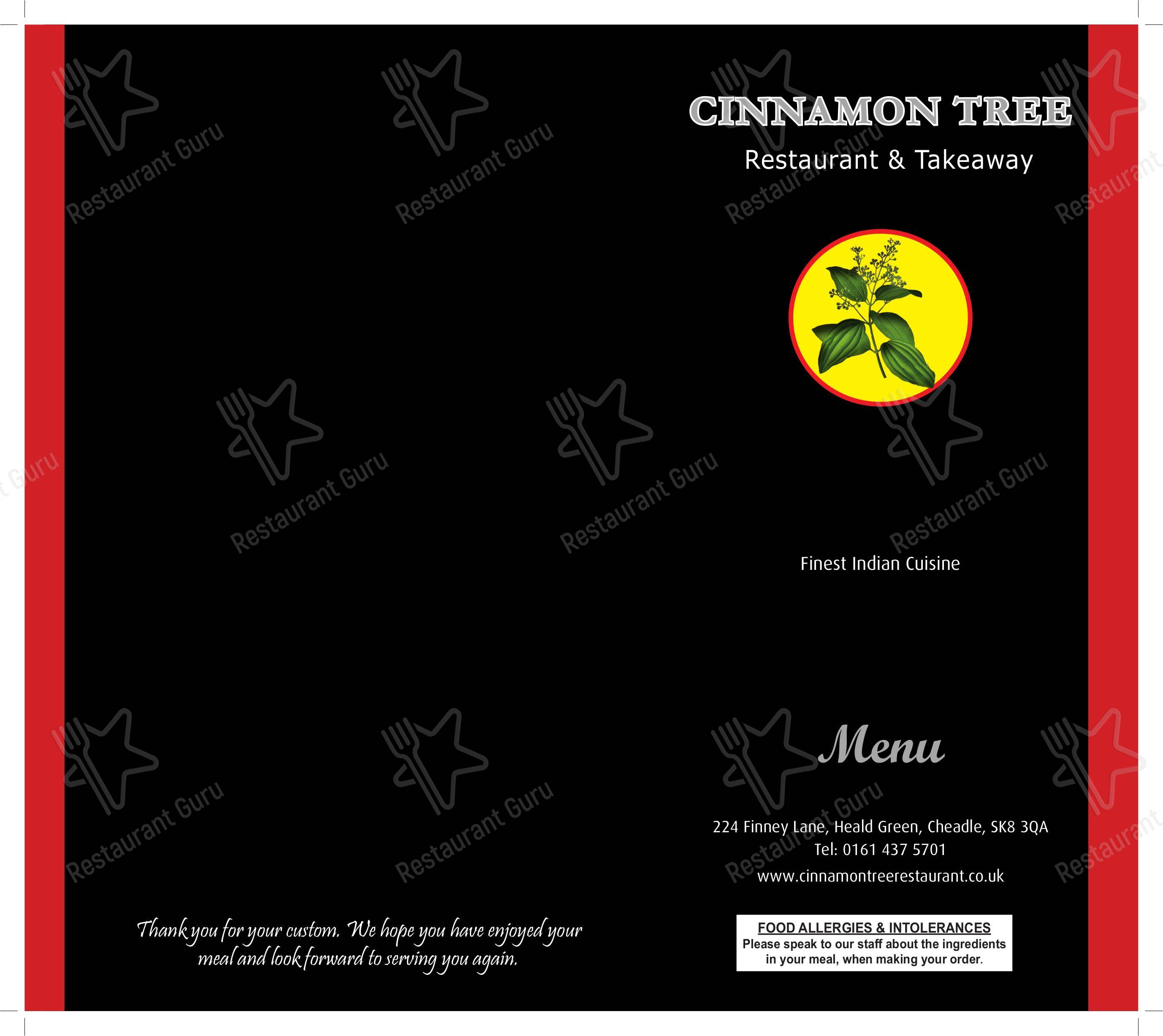 Cinnamon Tree в Чедле - Меню