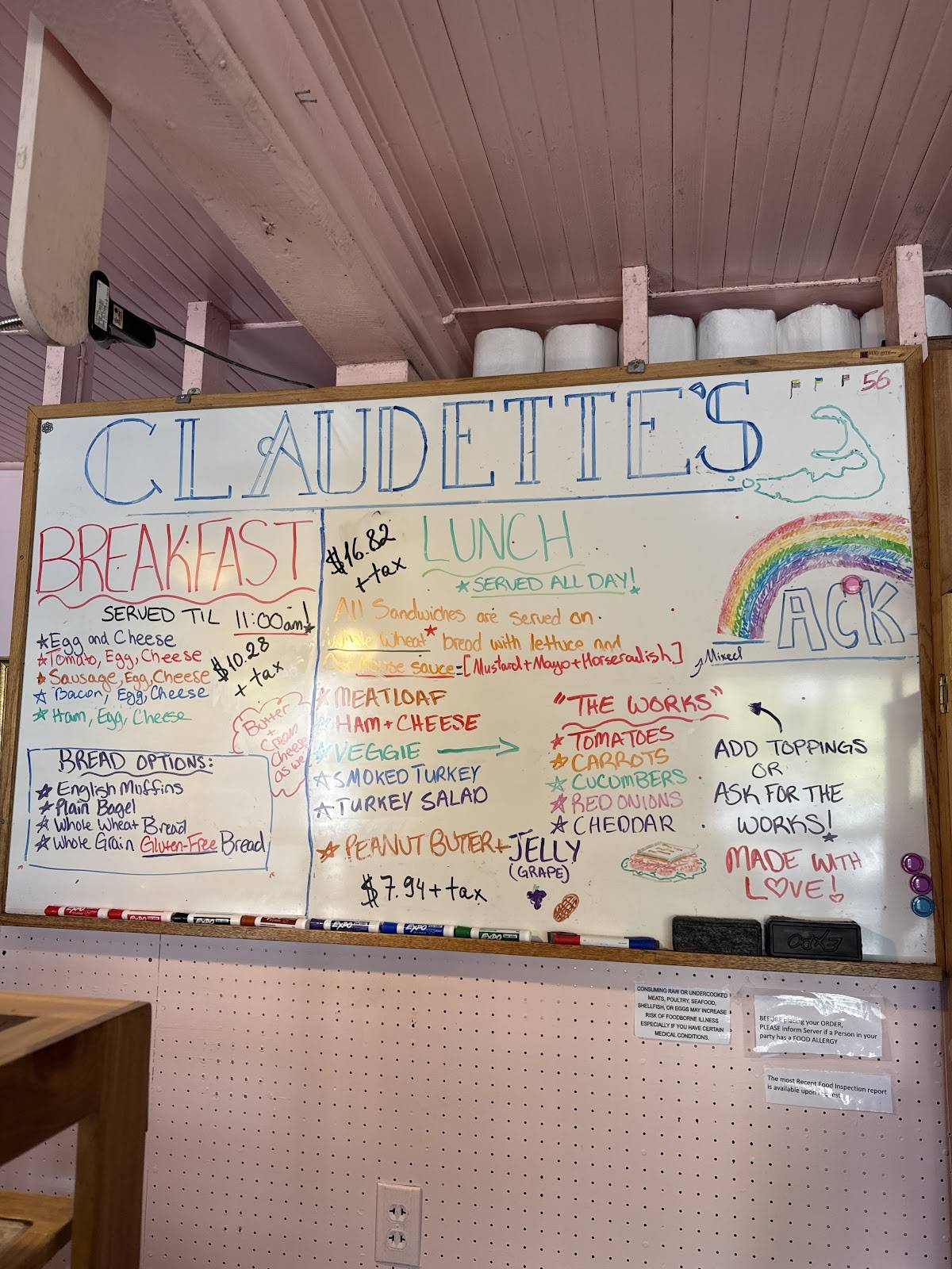 Claudette's Sandwich Shop меню