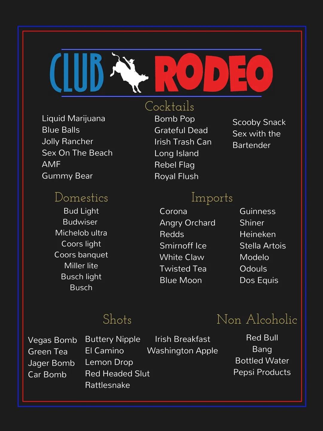 Club Rodeo Midway меню
