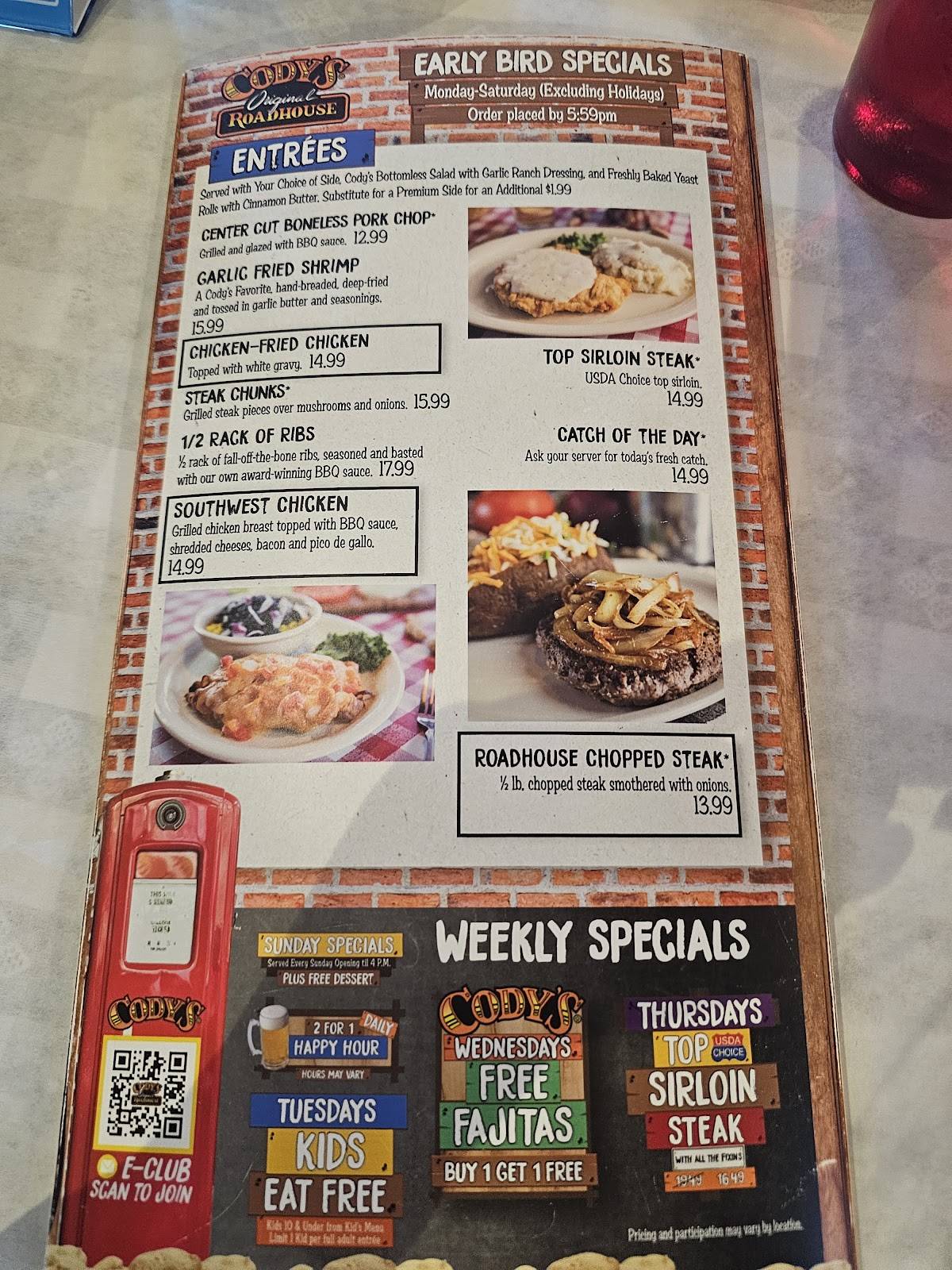 Cody's Original Roadhouse - Spring Hill меню