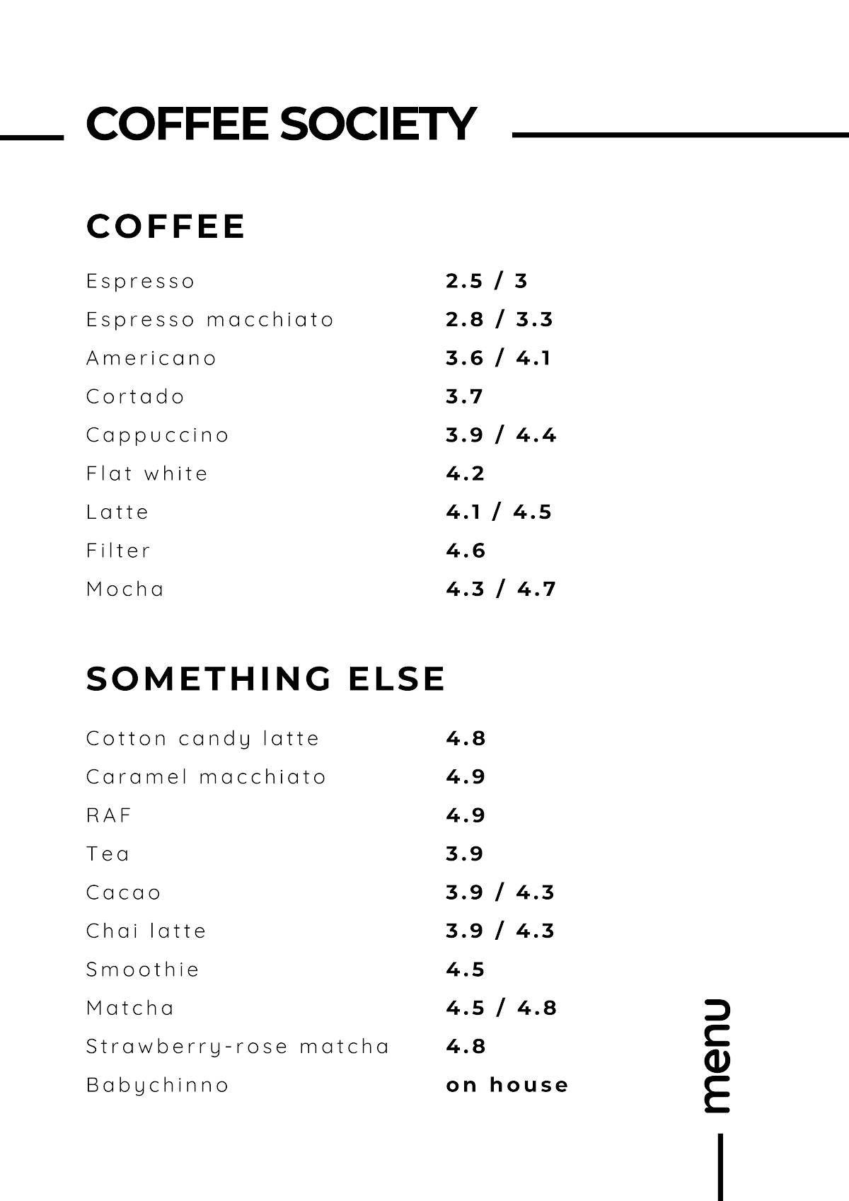 Coffee Society меню