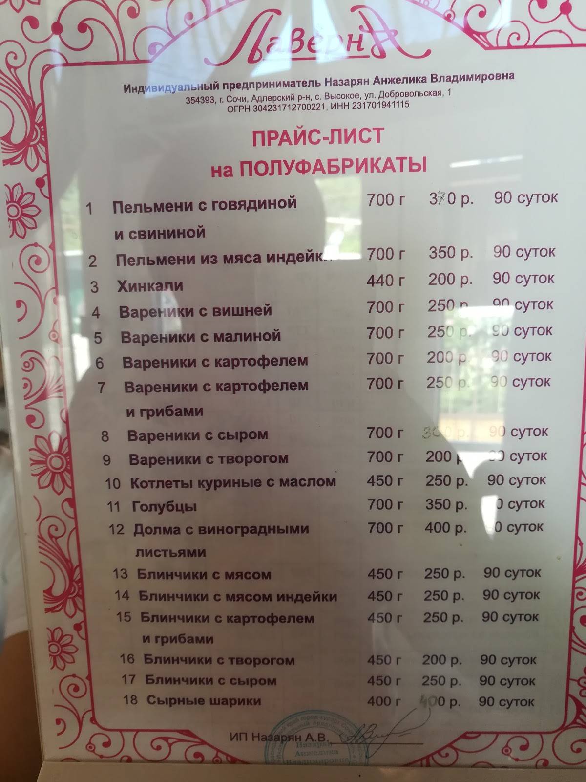 Кофейня, кулинария меню
