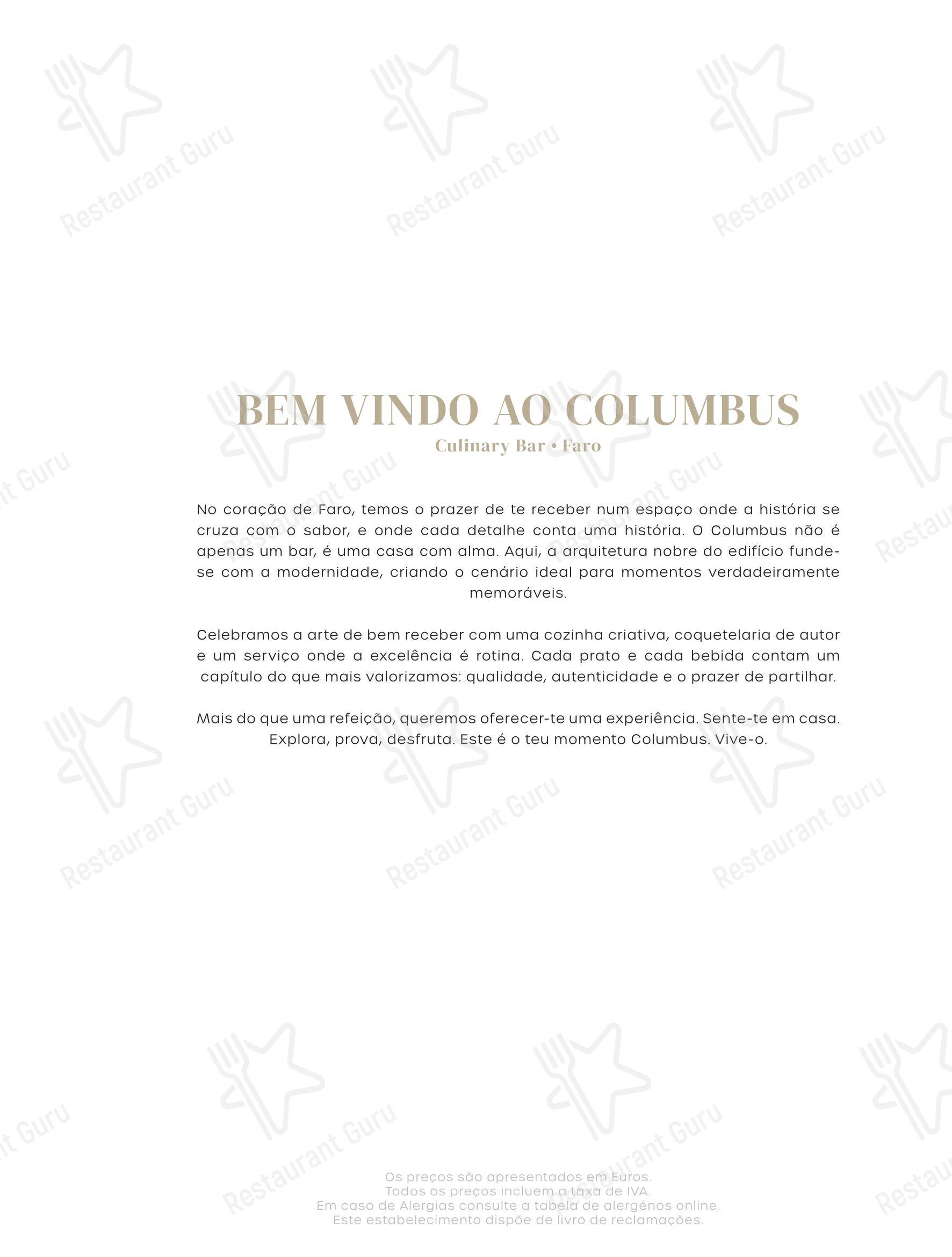 Columbus Culinary Bar в Фаро - Меню