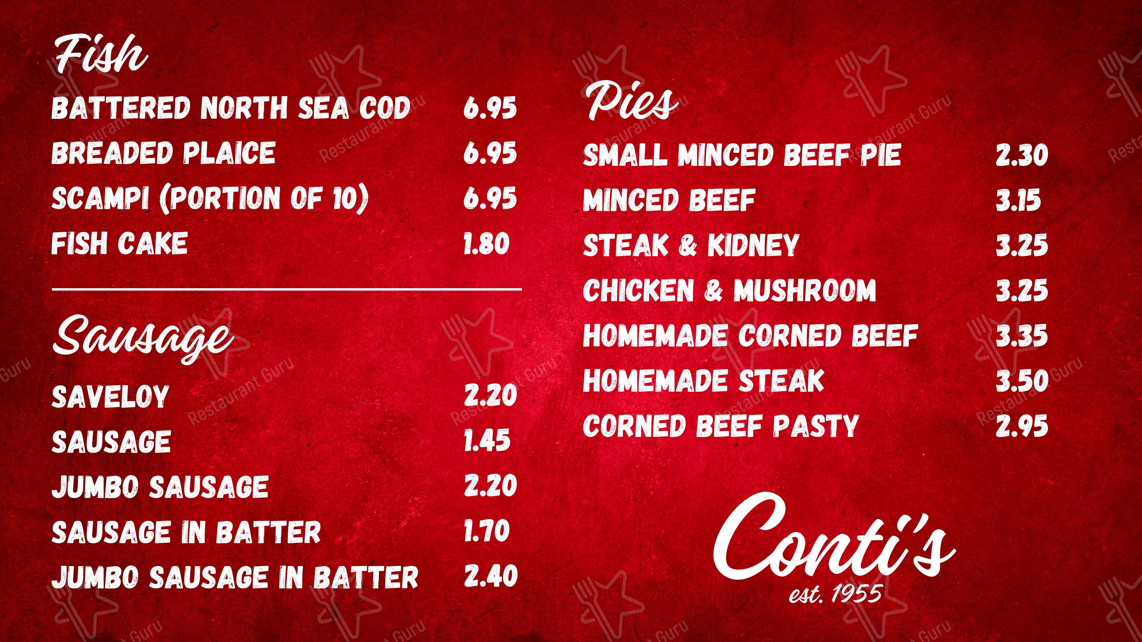 Меню ресторана Conti's Fish & Chip Bar - Меню