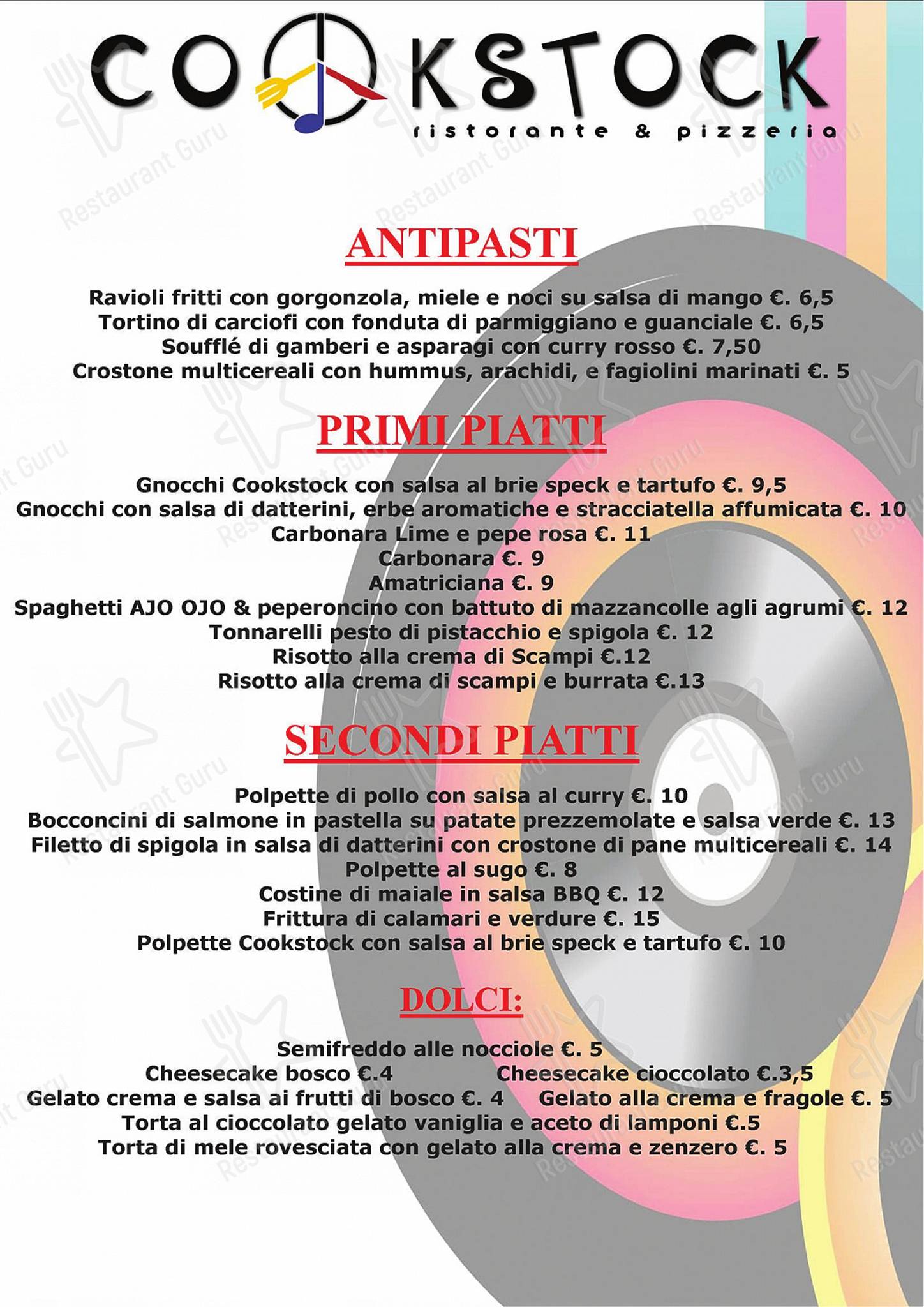 Bar Grill Menu пиццерии Cookstock