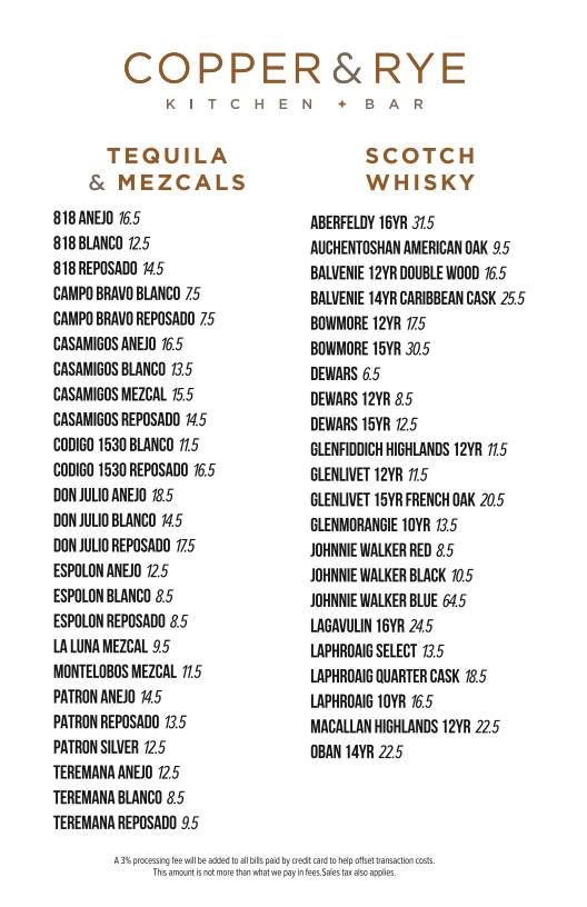 Copper & Rye меню