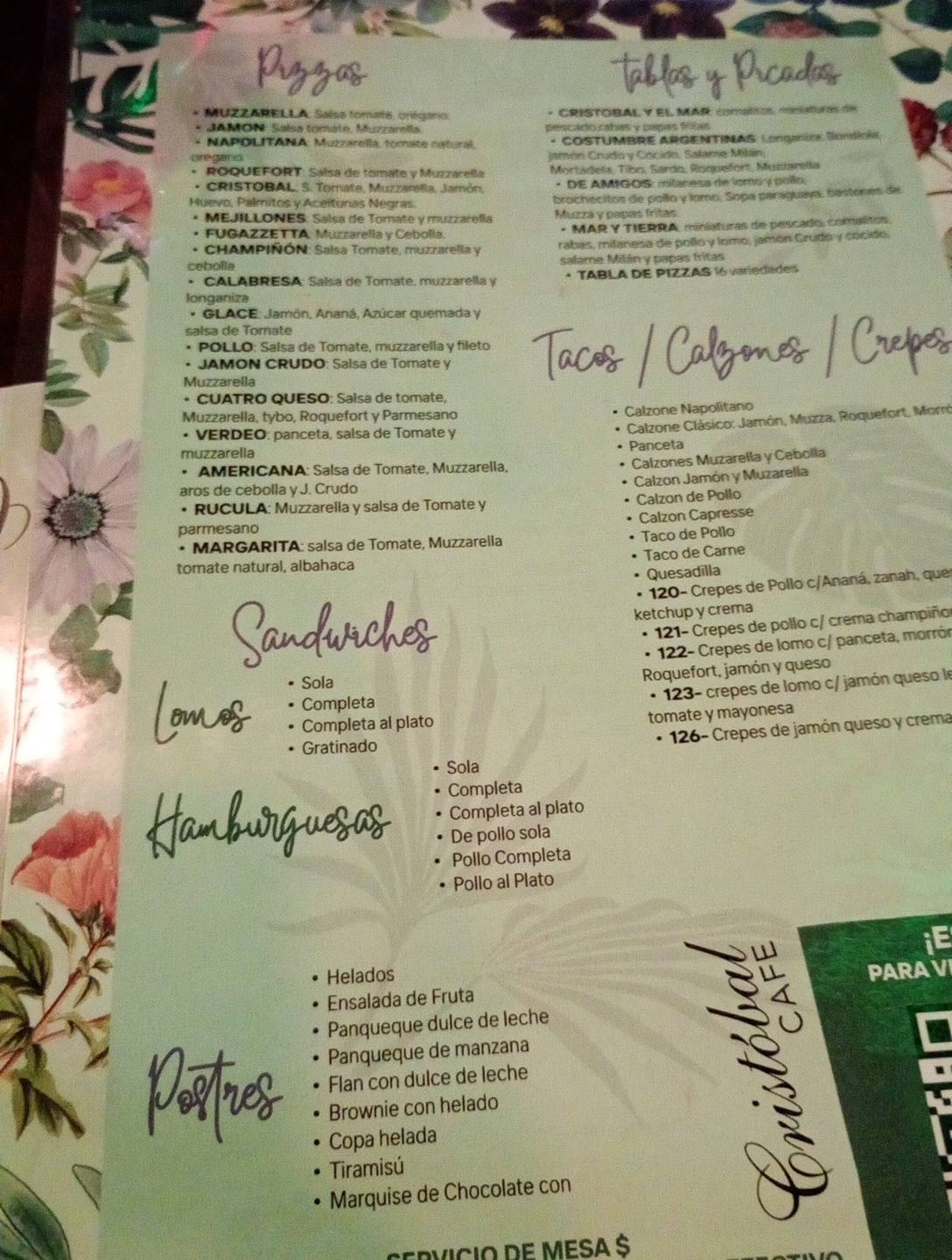 Cristóbal Café Posadas меню