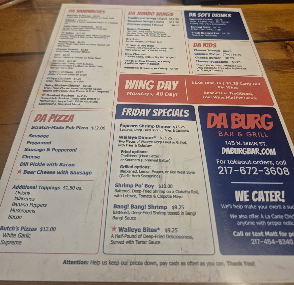 Da Burgs Bar & Grill меню