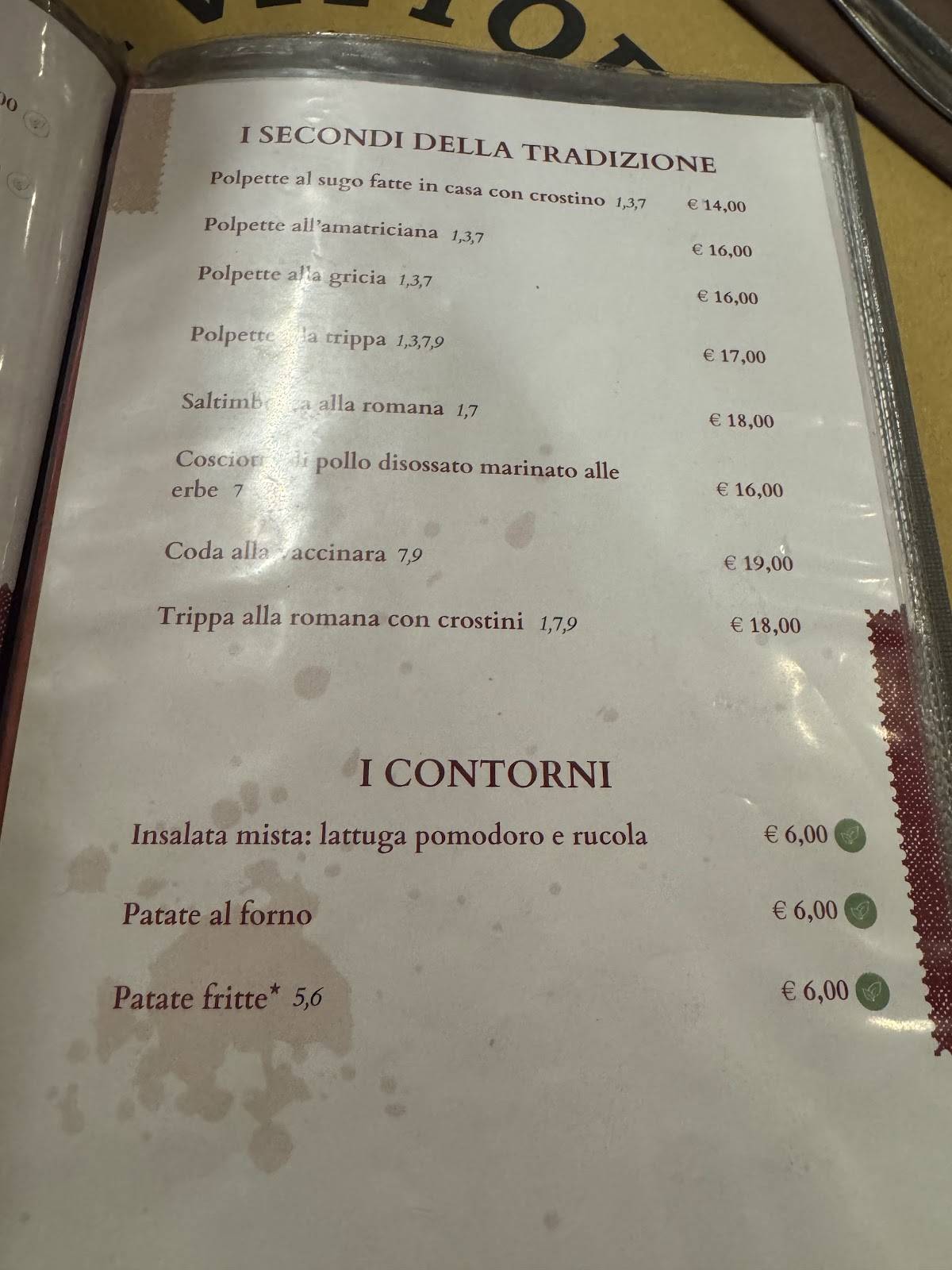Da Vittorio a Trastevere меню
