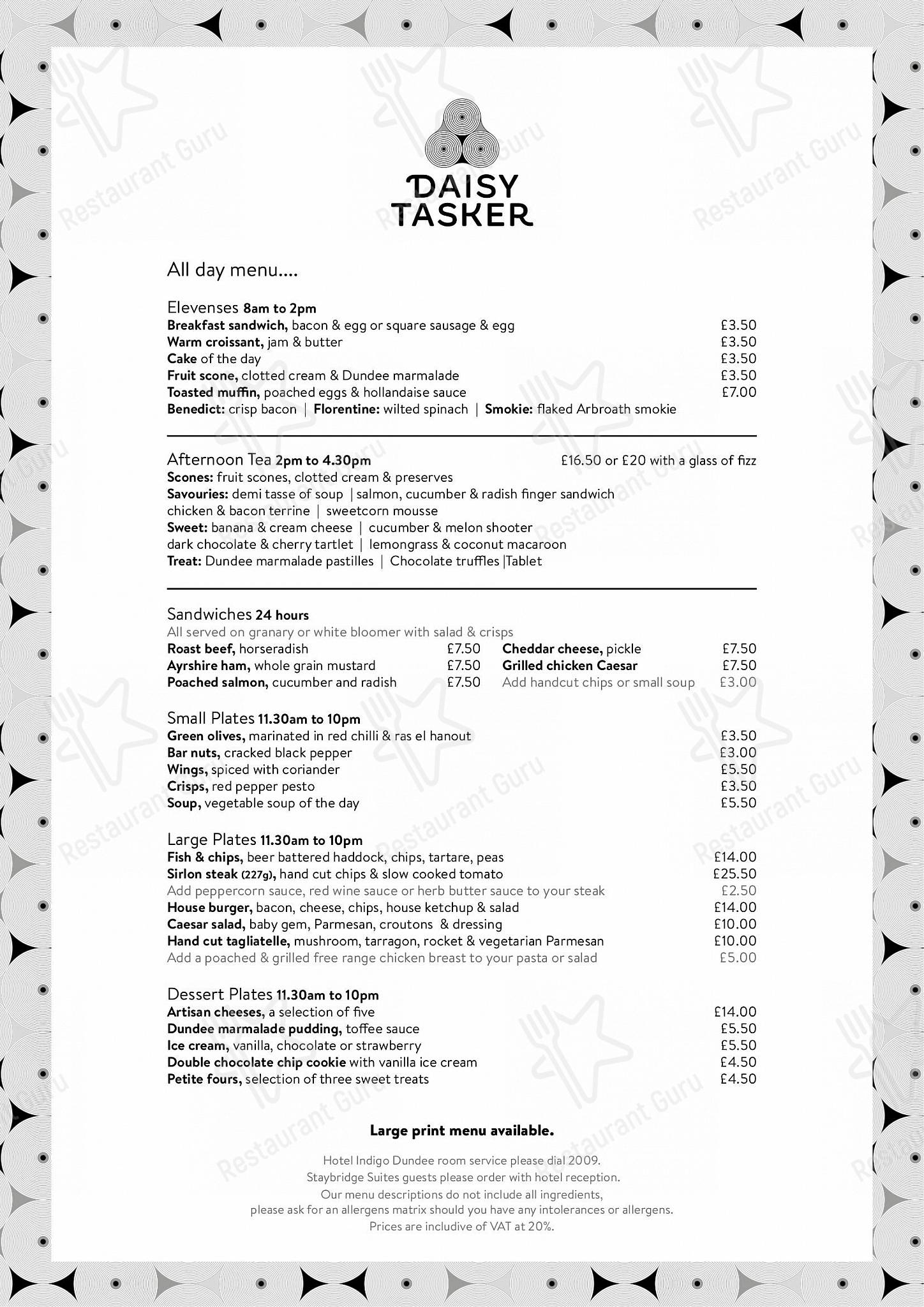 Daisy Tasker в Данди - Menu Drinks