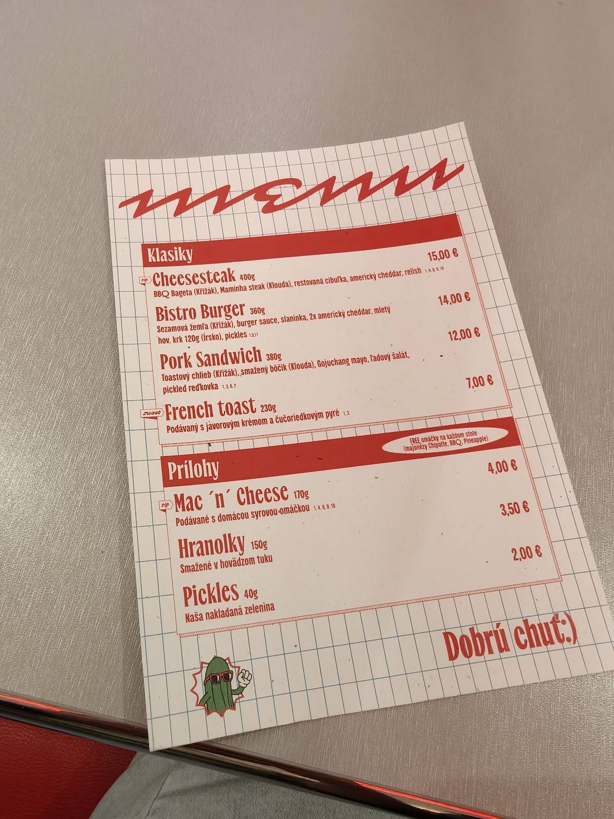 Dajner меню