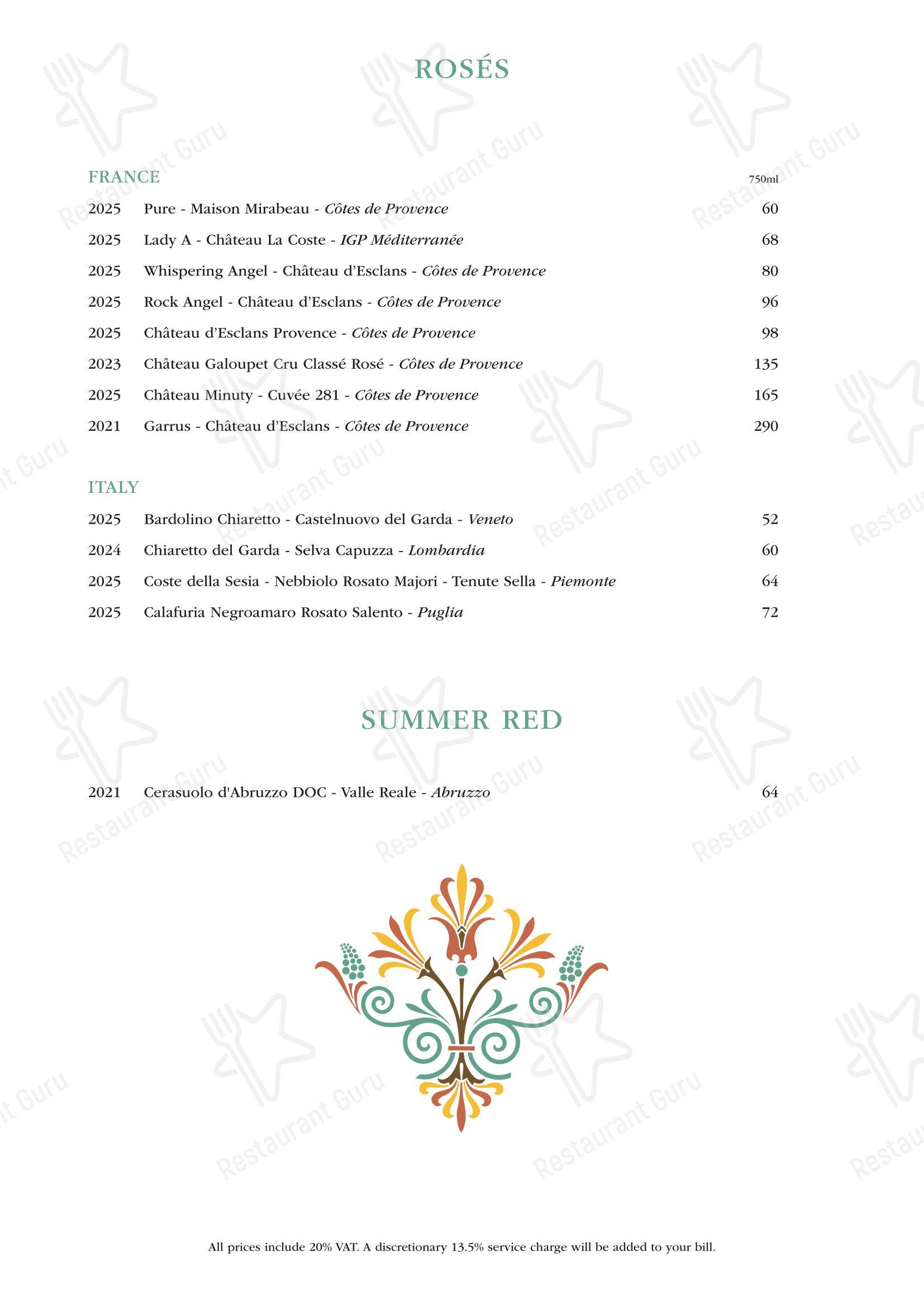 Takeaway Menu ресторана Daphne's