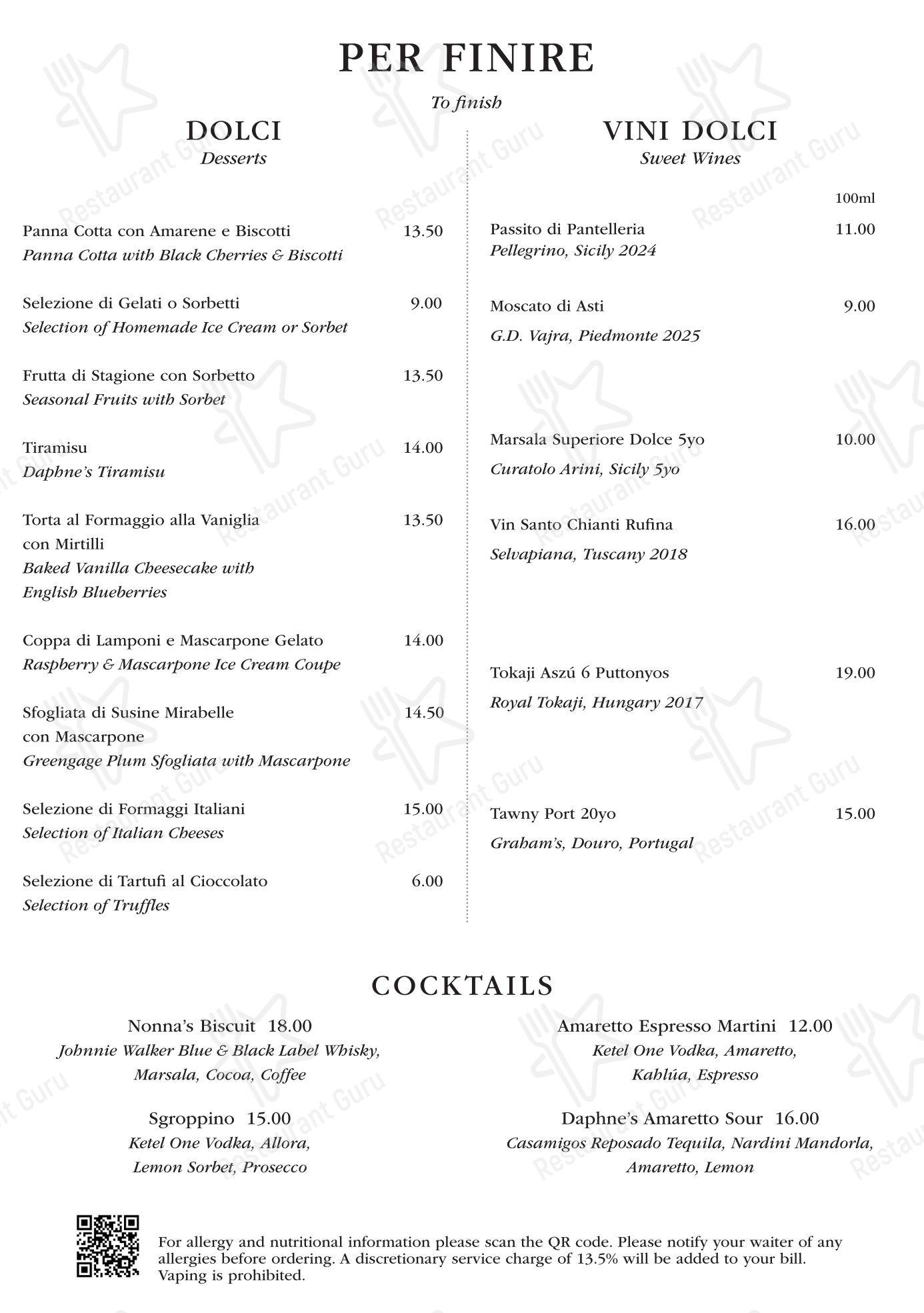 Lunch Menu ресторана Daphne's
