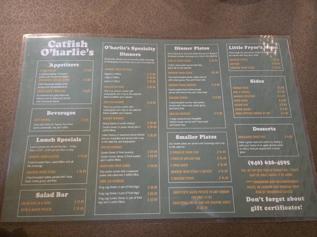 Catfish O'Harlies меню