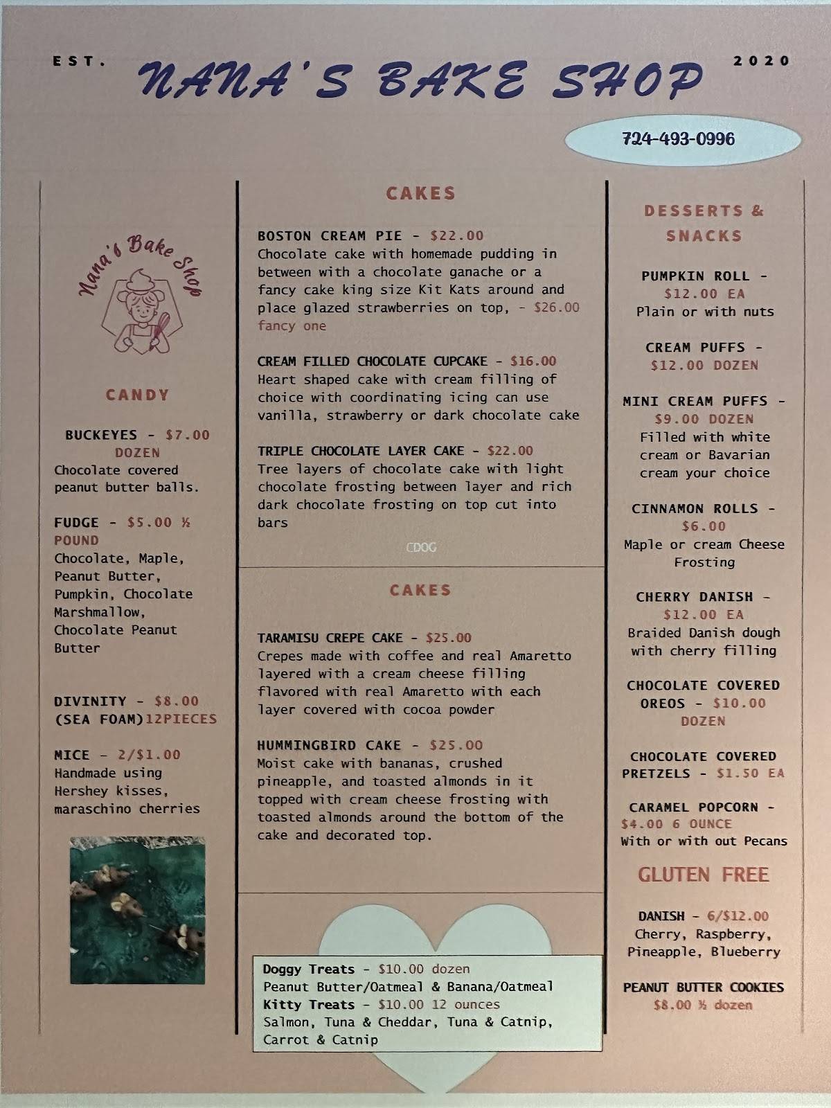 Nana's Bake Shop меню