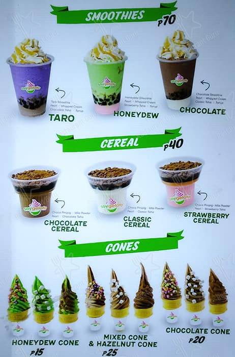 Soy Gelato меню