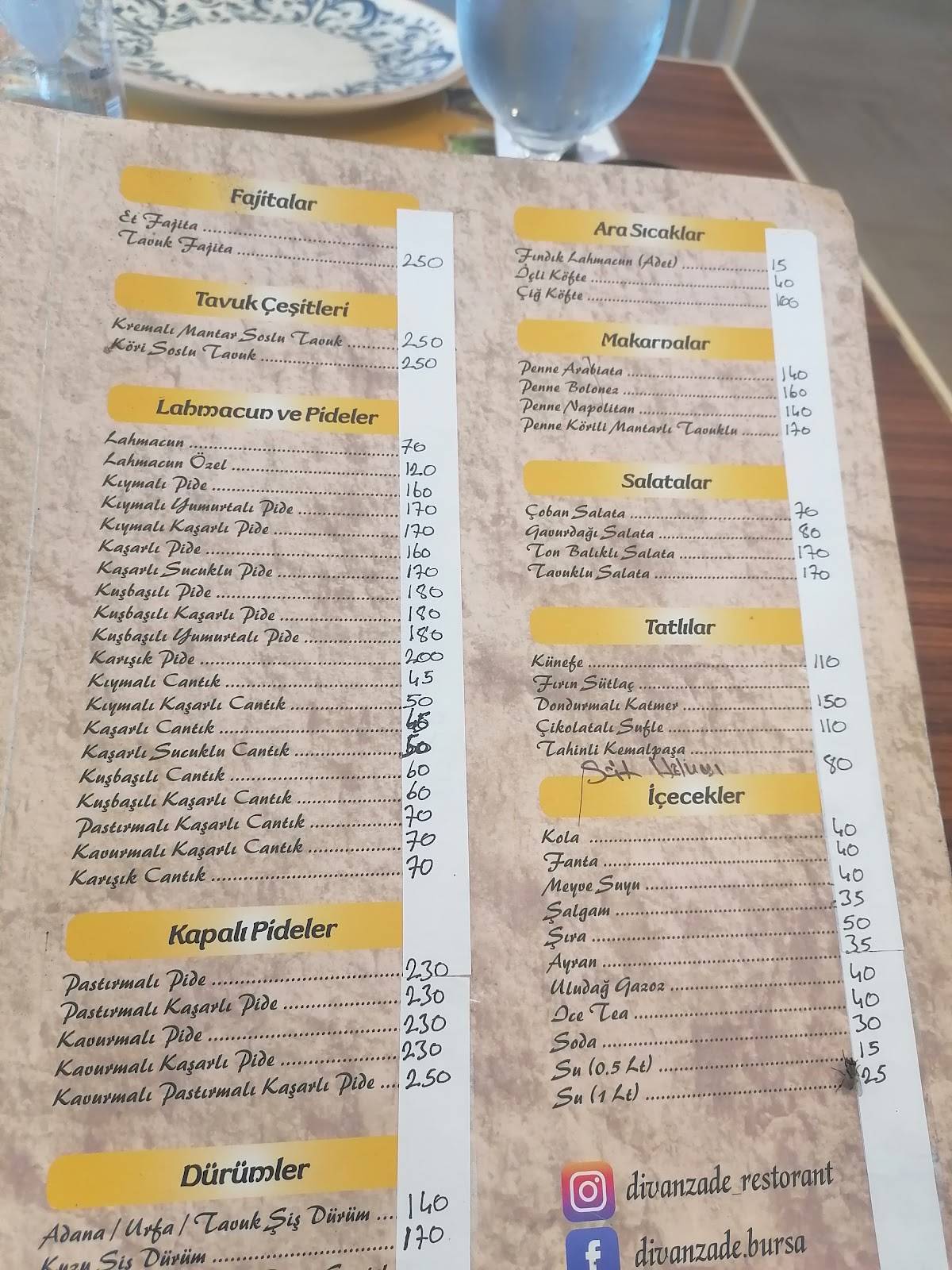 DİVANZADE RESTAURANT меню