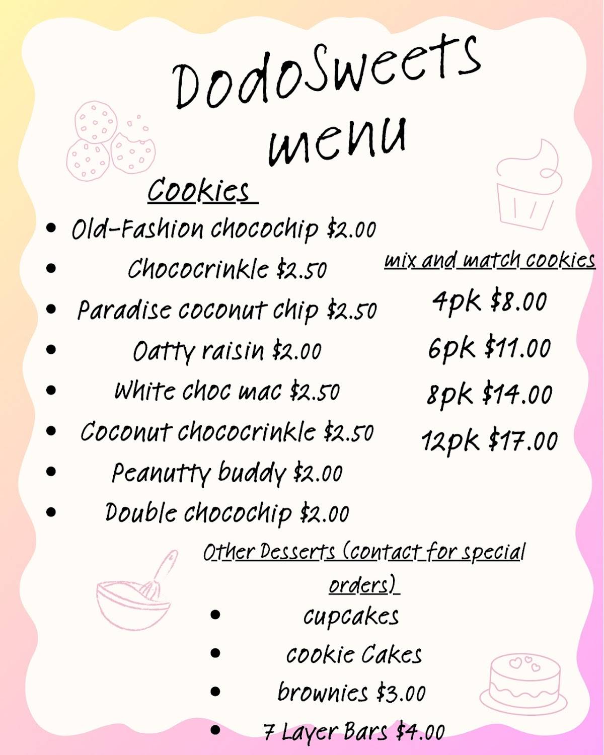 DodoSweets меню