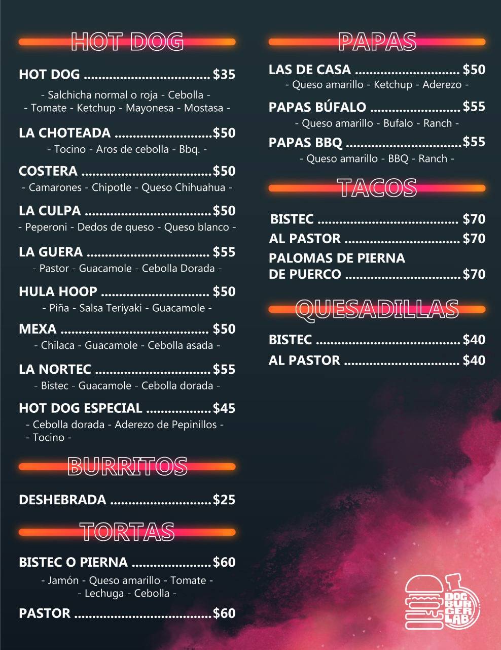 Dog Burger Lab меню