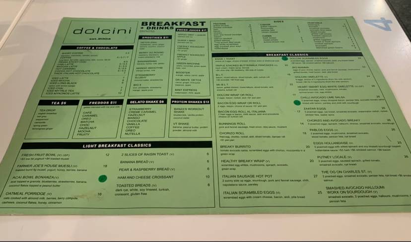 Dolcini Cafe меню