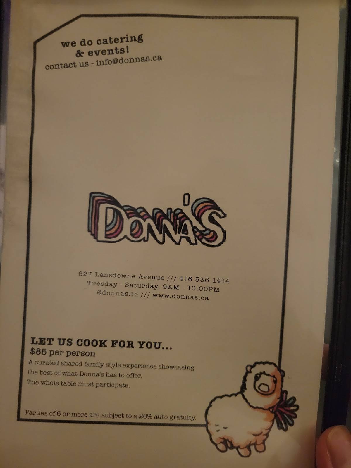 Donna’s меню