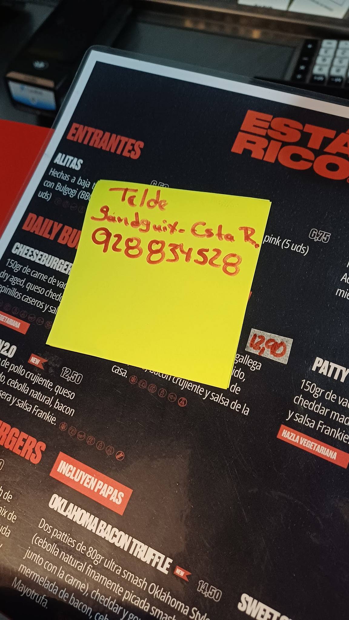 ESTA RICO x SANDGUIX TELDE меню