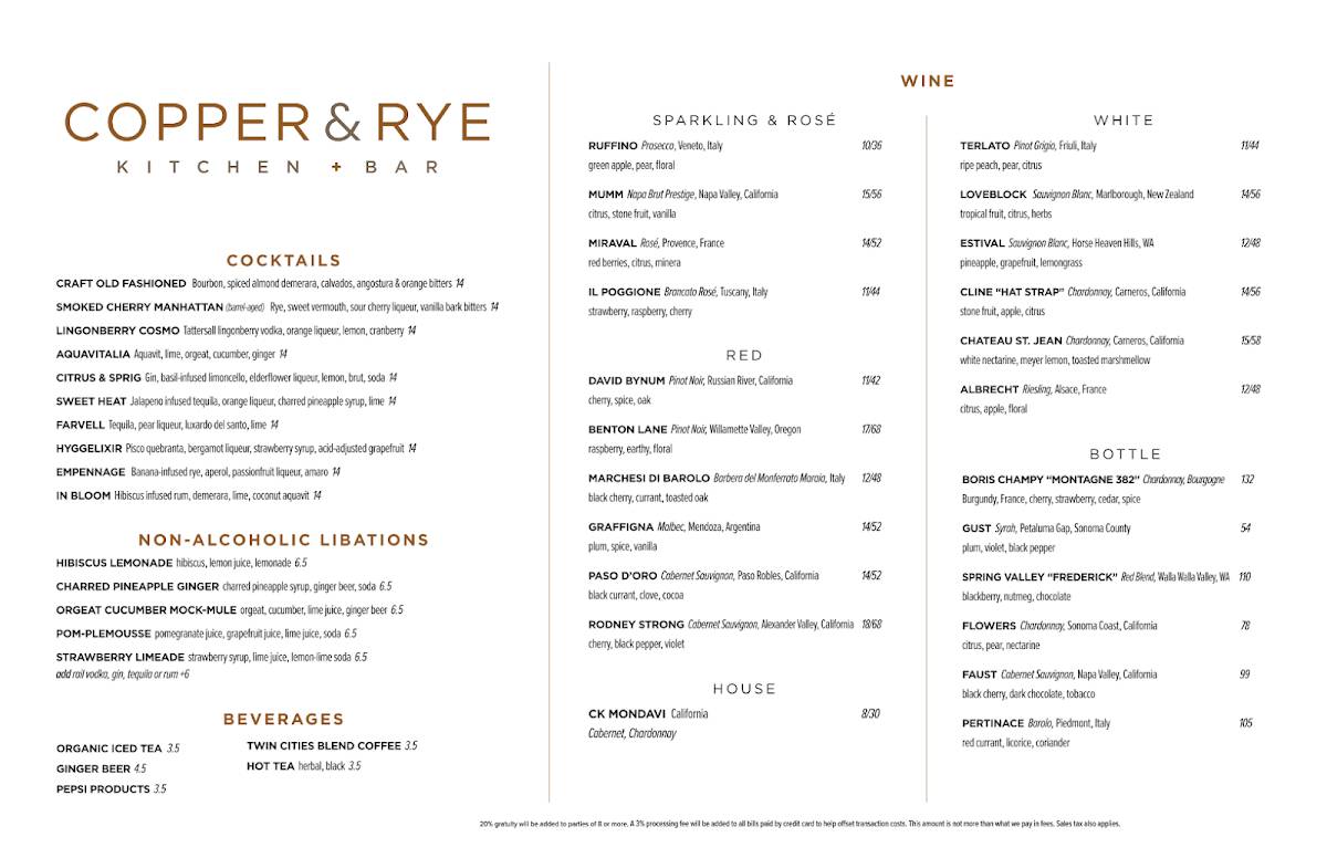 Copper & Rye меню