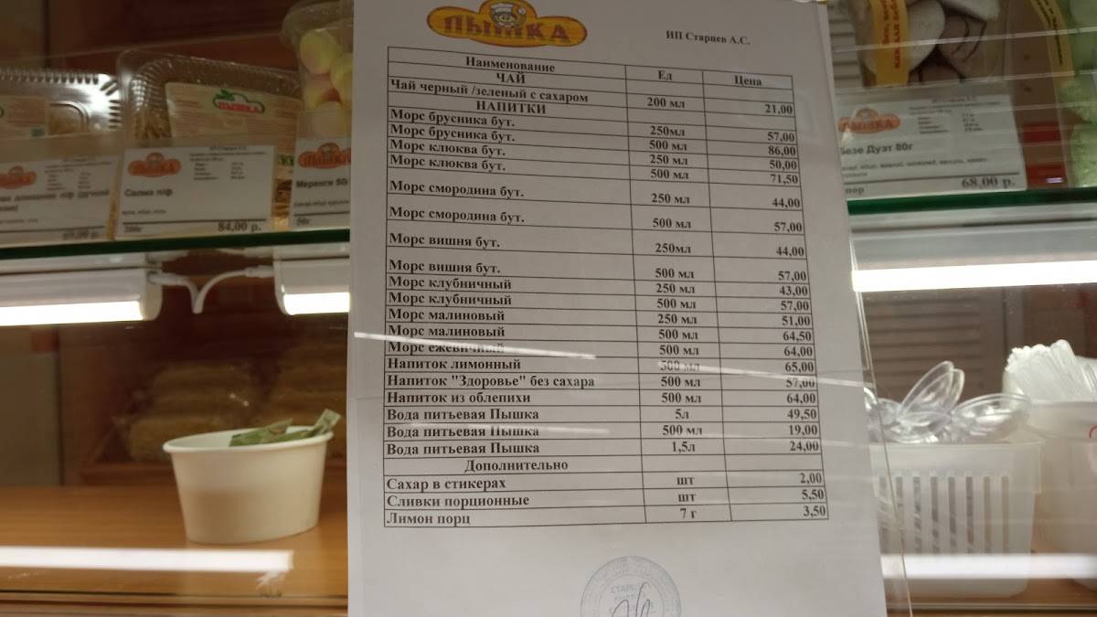Пышка меню