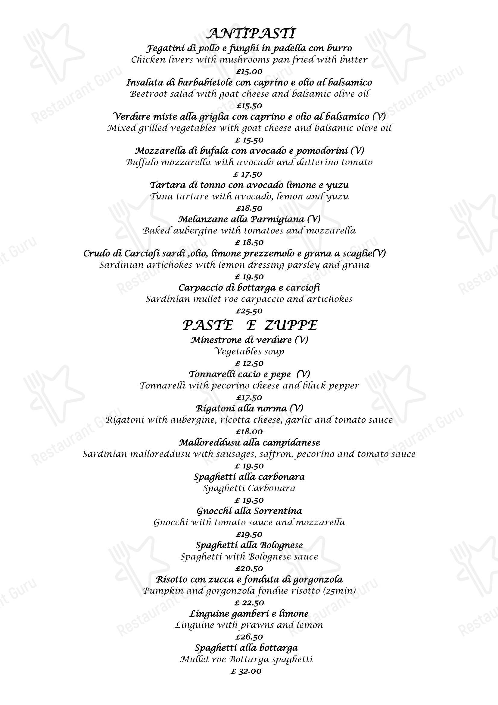 Меню ресторана Edera Restaurant в Лондоне