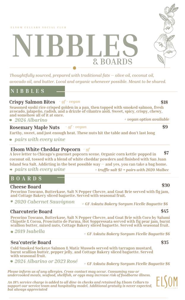 Elsom Cellars - Wine + Kitchen меню