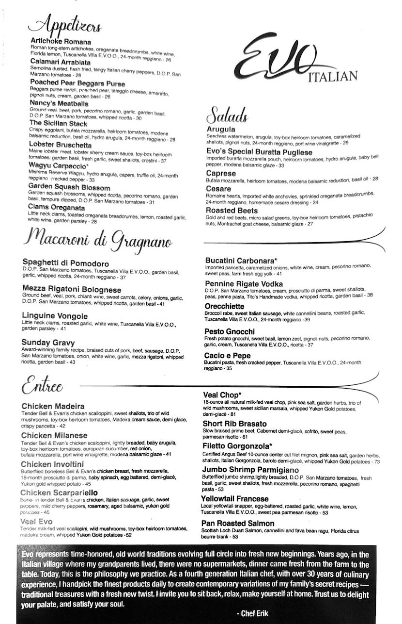 Evo Italian меню