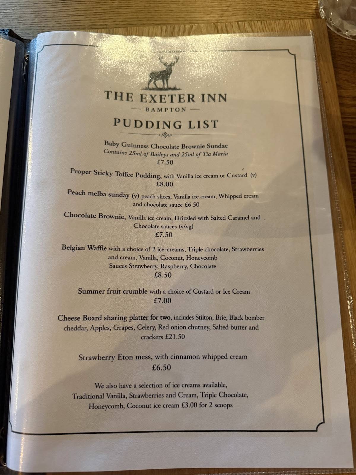 Exeter Inn меню