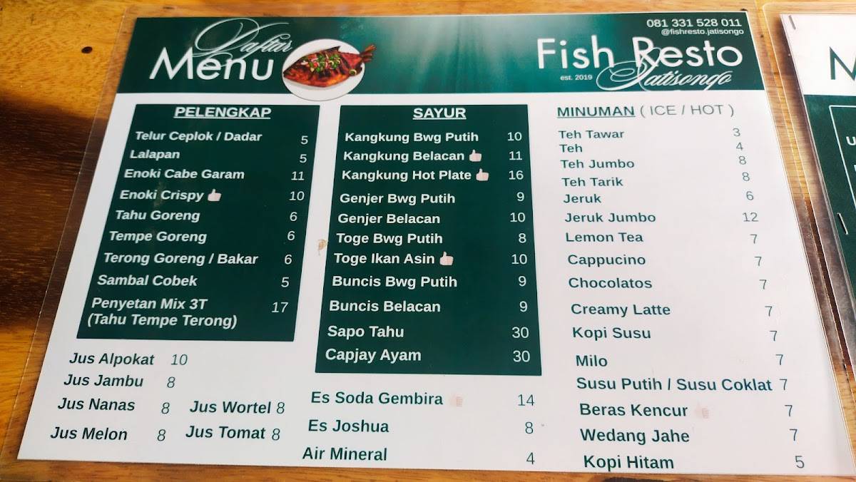 FISH RESTO JATISONGO меню