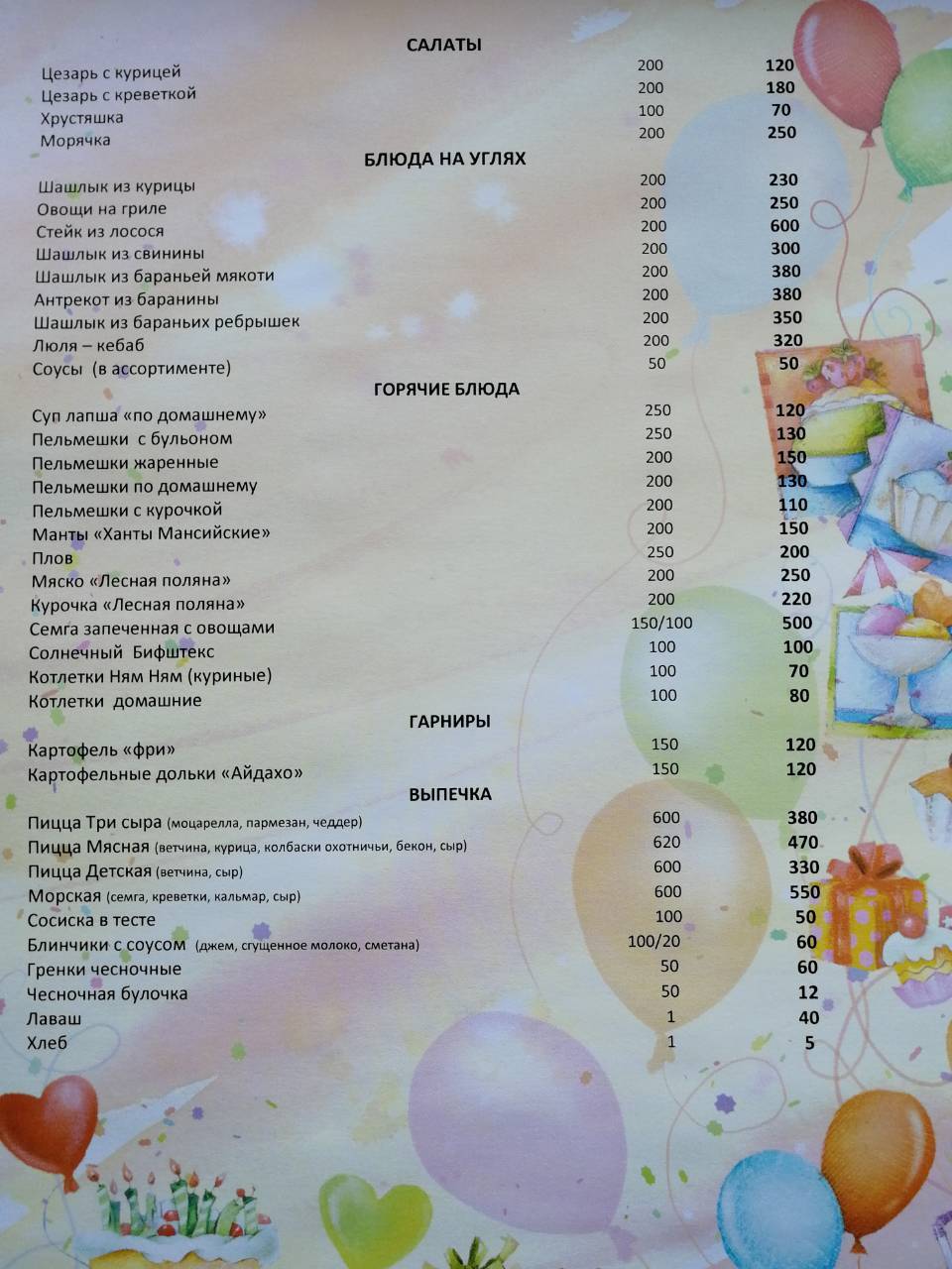 Family кафе меню
