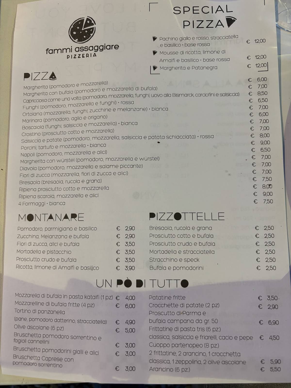 Fammi assaggiare меню