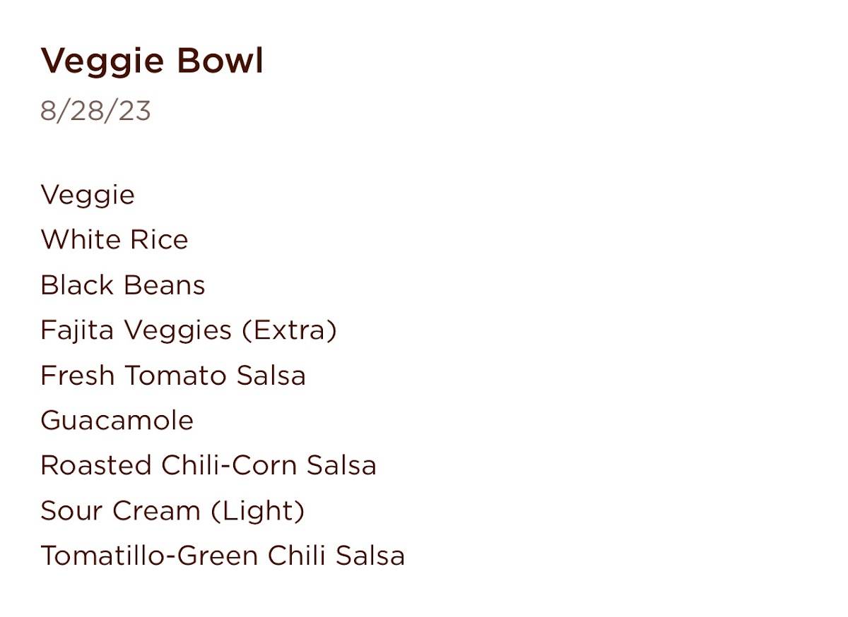 Chipotle Mexican Grill меню
