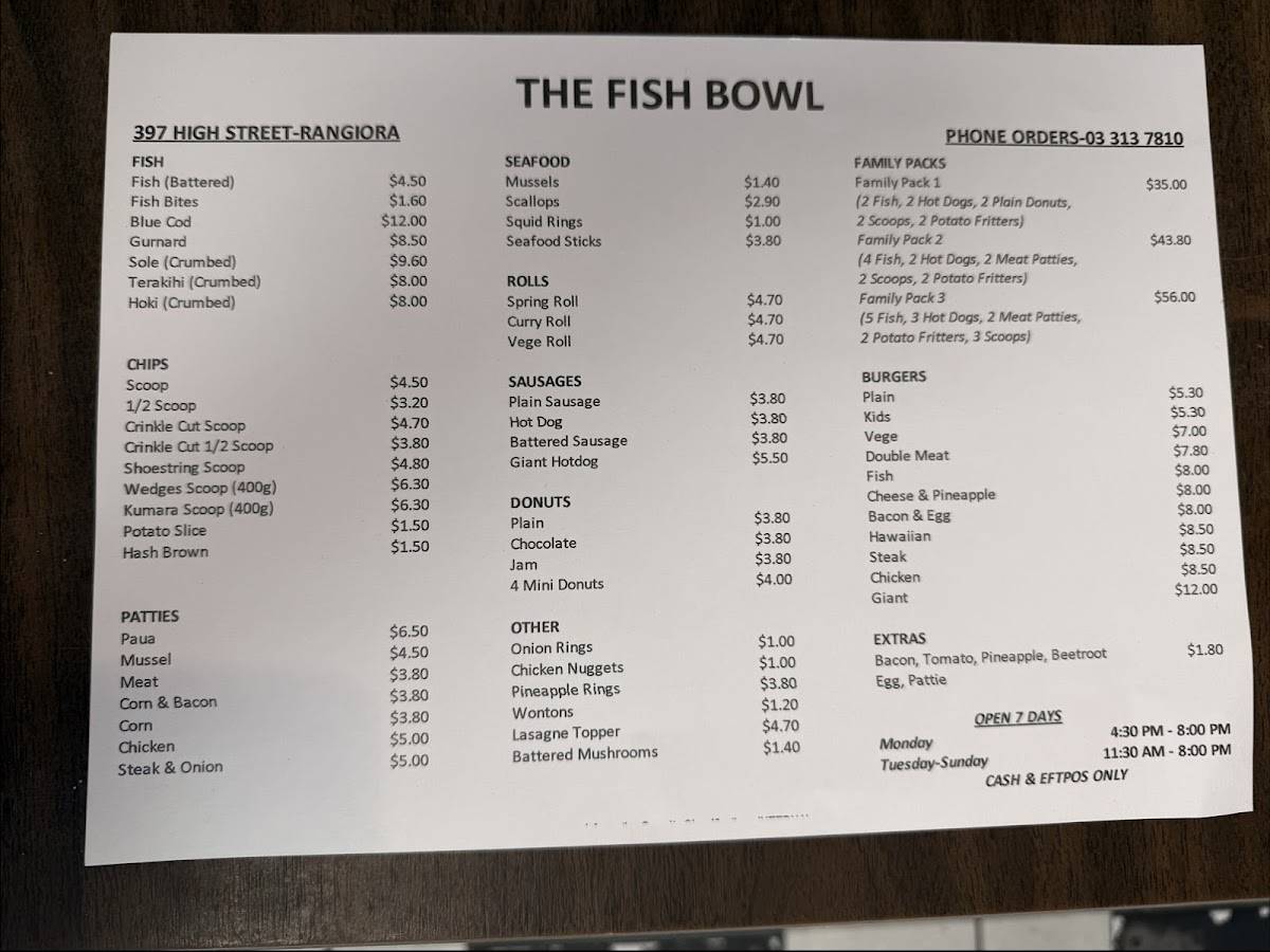 The Fish Bowl меню