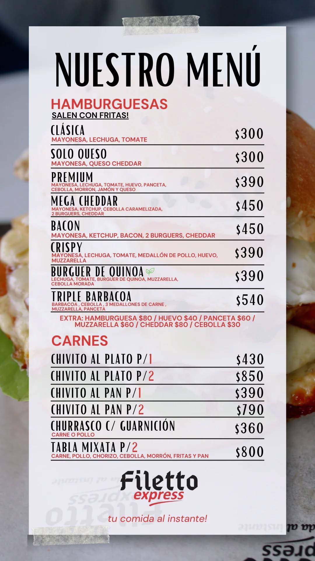 Filetto Express меню