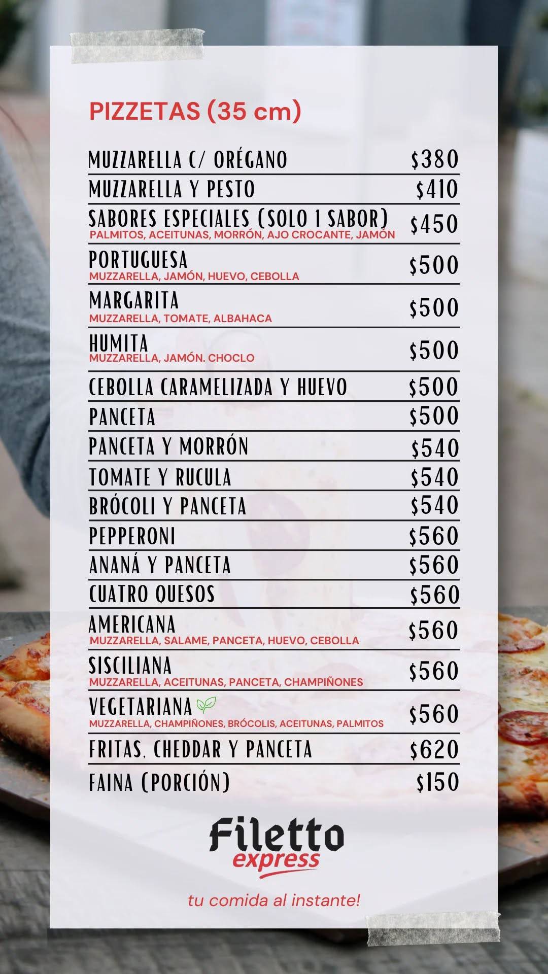 Filetto Express меню